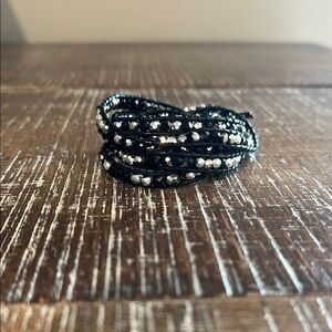 Victoria Emerson Wrap Bracelet ~ Black/Silver Crystal Beads on Black